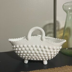 White Hobnail Milk Glass Basket Fenton